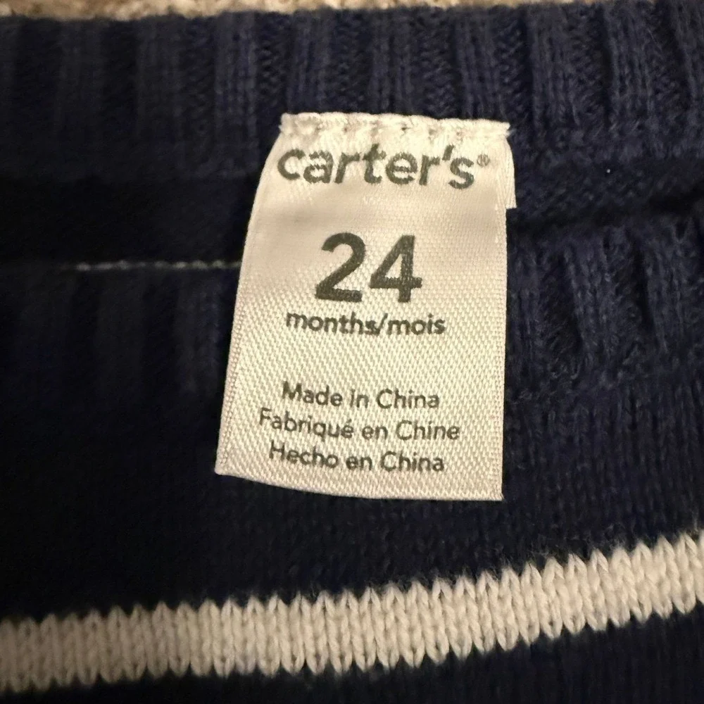 Carter's Knit Sweater Kids 24M Navy Blue White Striped Whale Pullover‎ Nautical